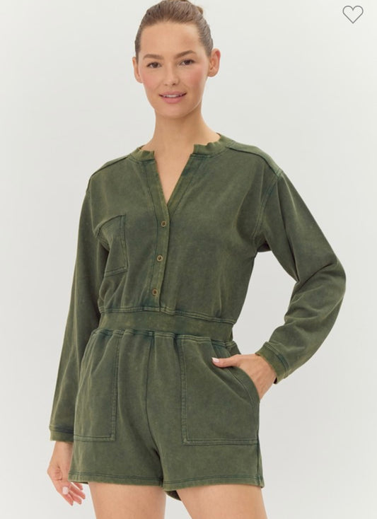 Washed Green Romper