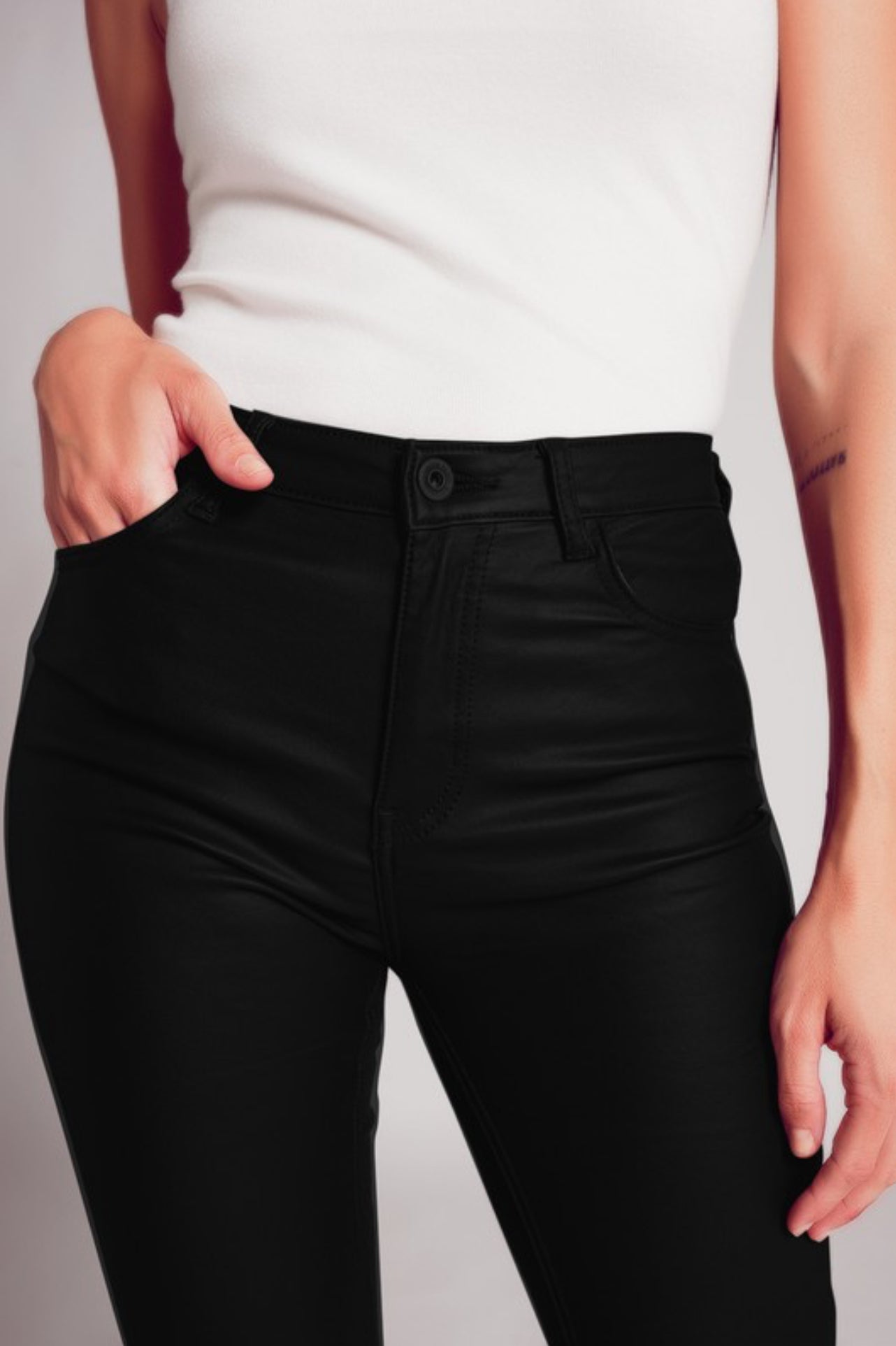 Stretch Faux Leather Pants in Black