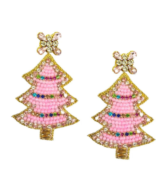 Pink Christmas Tree Earrings