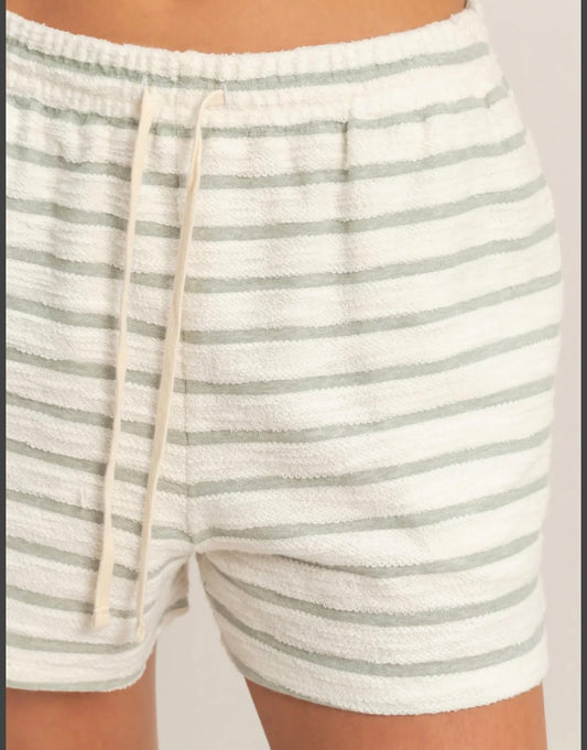 Sage Striped Short Sleeve Terry Crew Neck Top and Short Set (Copy)