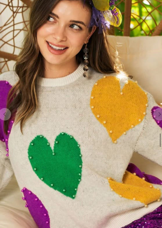 Heart Mardi Gras Sweater