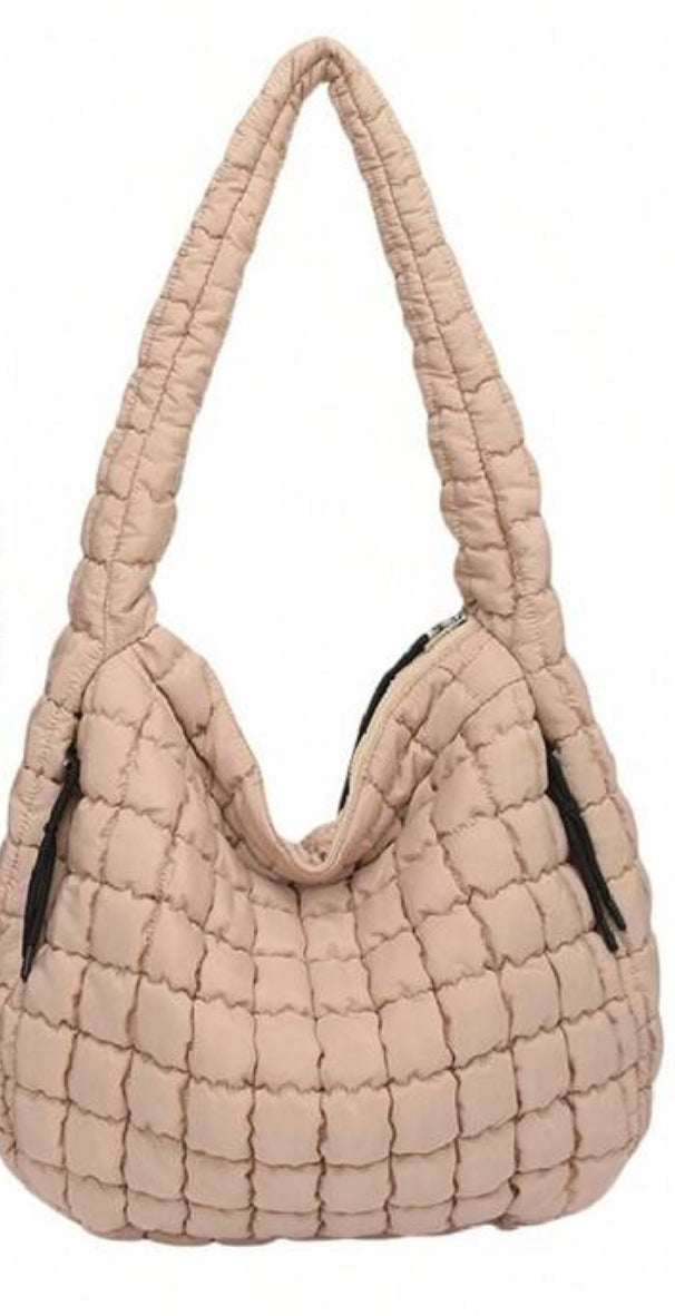 Taupe Quilted Hobo Bag