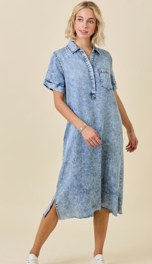 Washed Denim Midi Dress