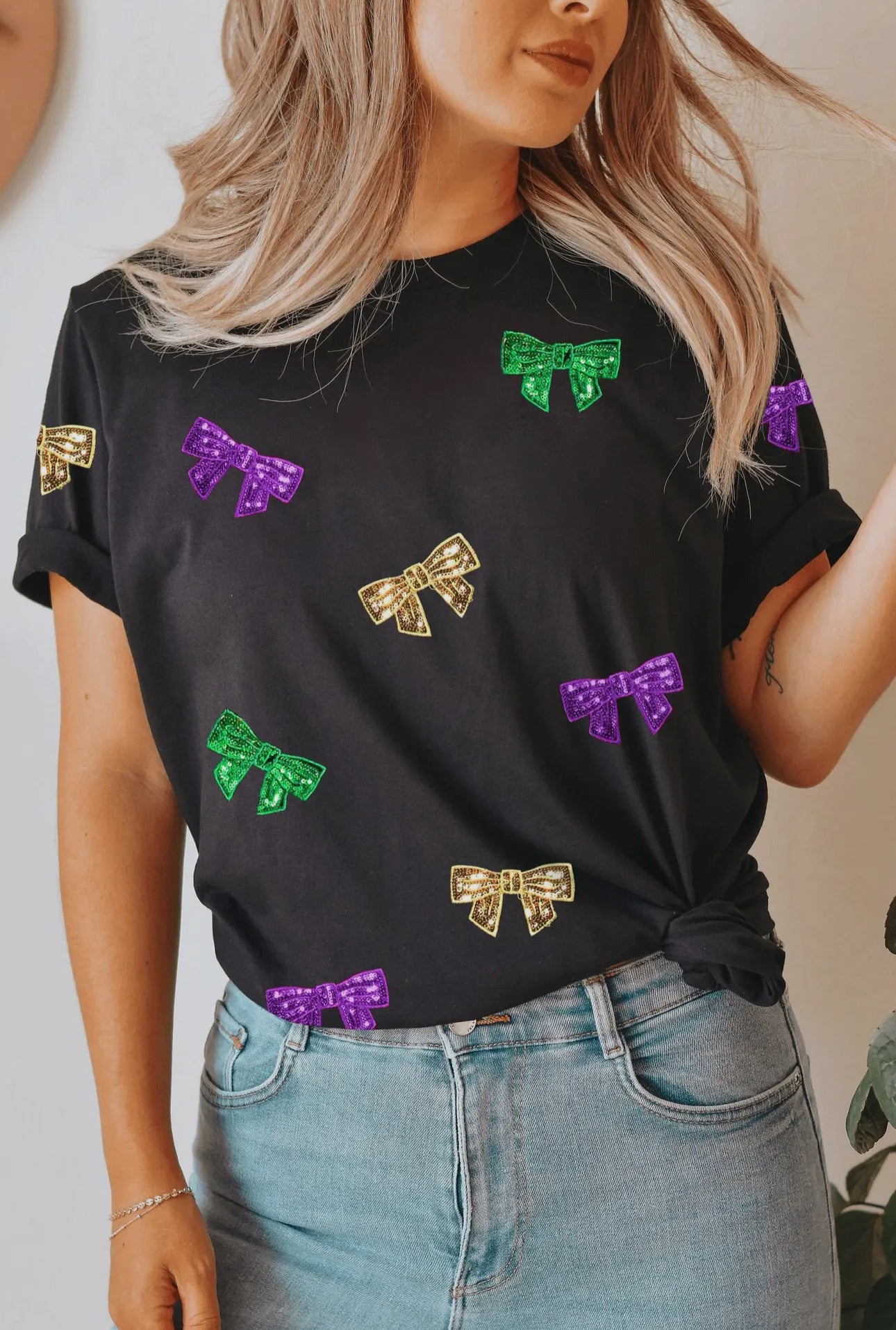 Sequin Bow Mardi Gras Top