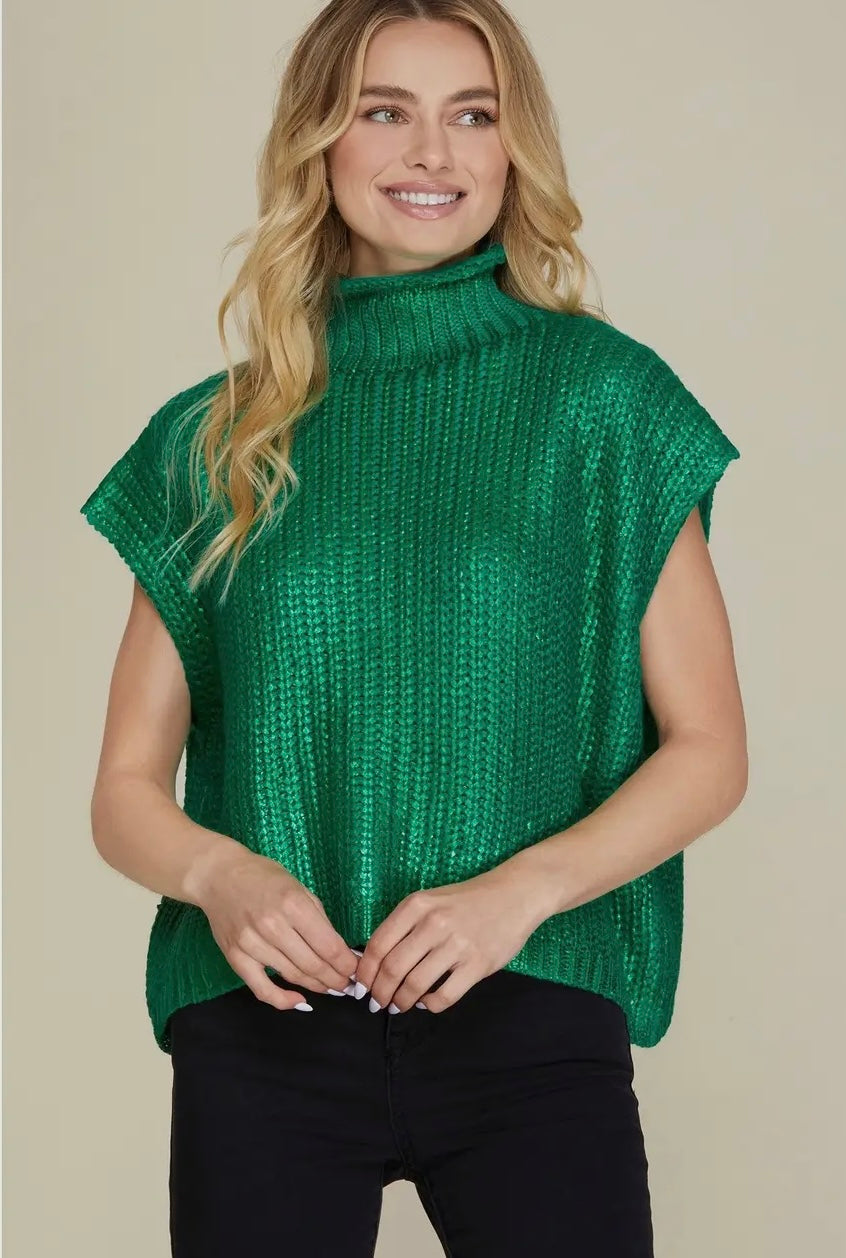 Green Metallic Foil Sweater