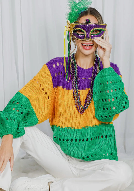 Color Block Crochet Mardi Sweater