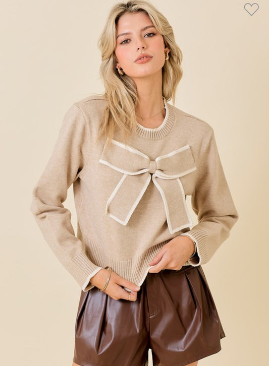 Taupe Bow Sweater