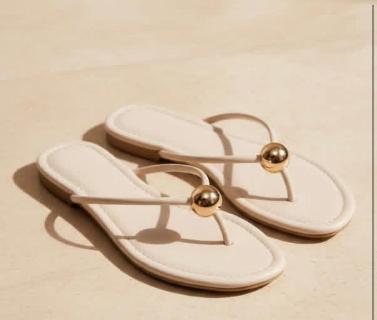 Bone Thong Sandal with Gold ball detail