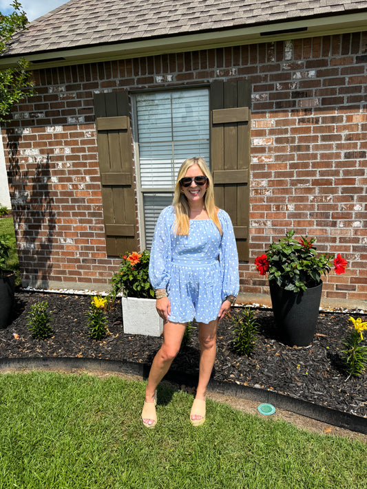 Embroidered Polka Dot Romper