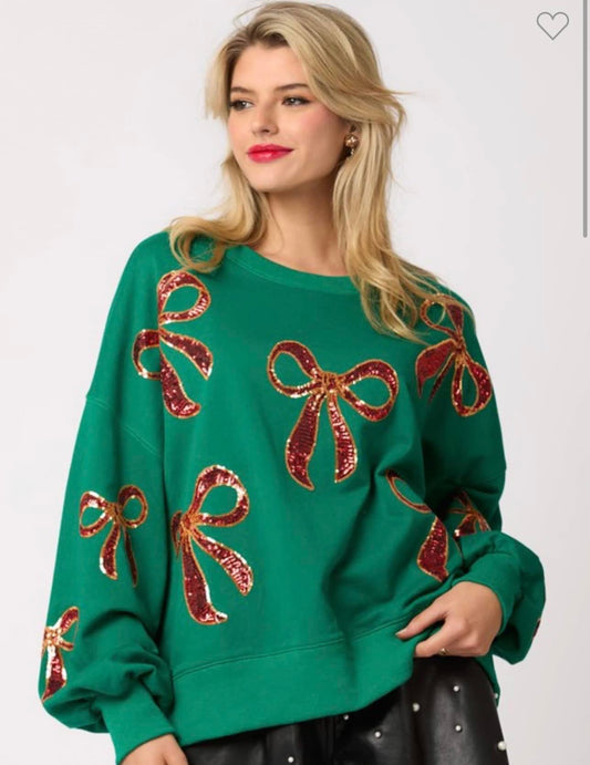 Sequin Bow Holiday Sweater