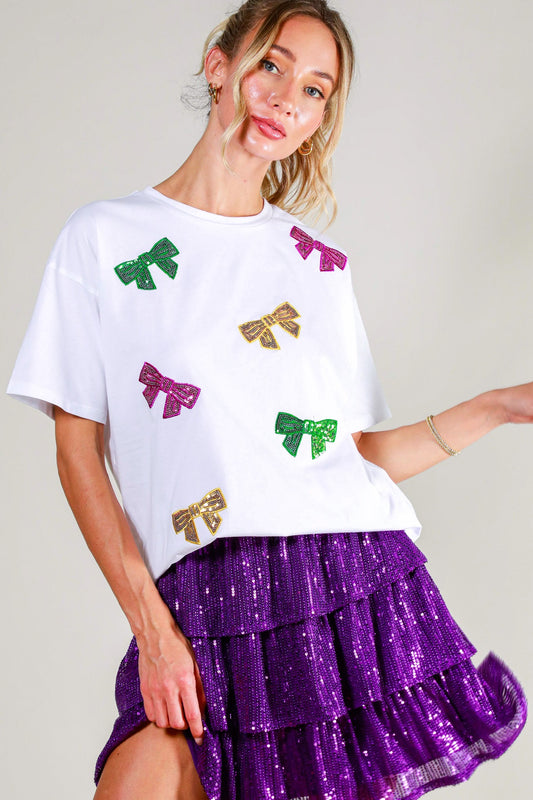 Sequin Bow White Tee