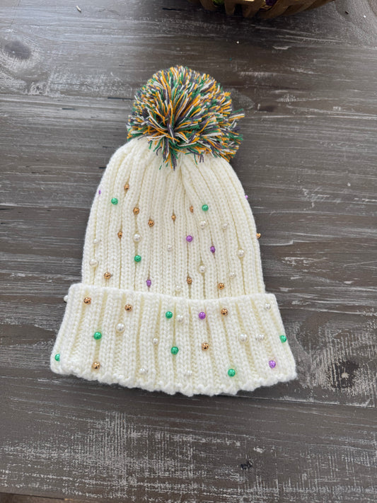 Mardi Gras Pearl Beanie Hat