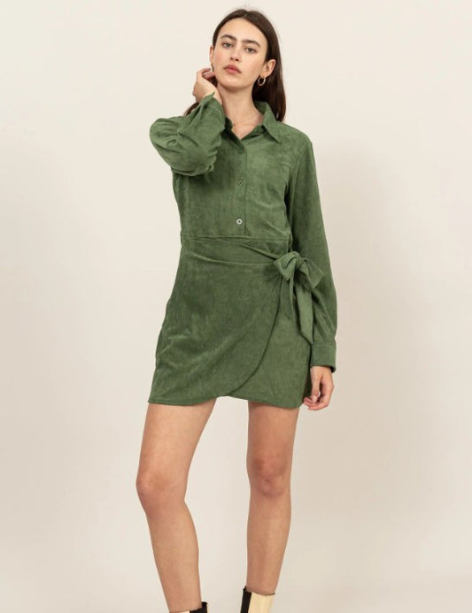 Suede Wrap Tie Front Dress
