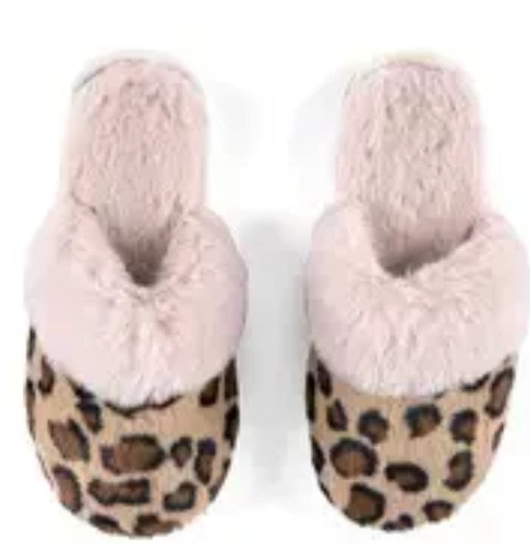 Lavinia Leopard Print Plush Slippers