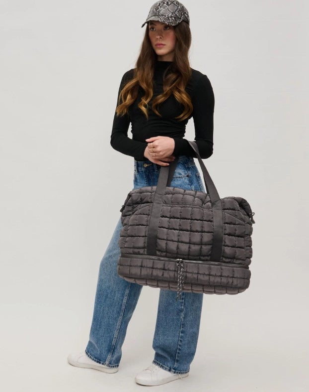 Globetrotter Quilted Nylon Puffer Travel Weekender