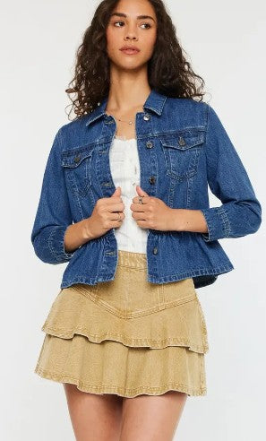 Medium Wash Peplum Denim Jacket