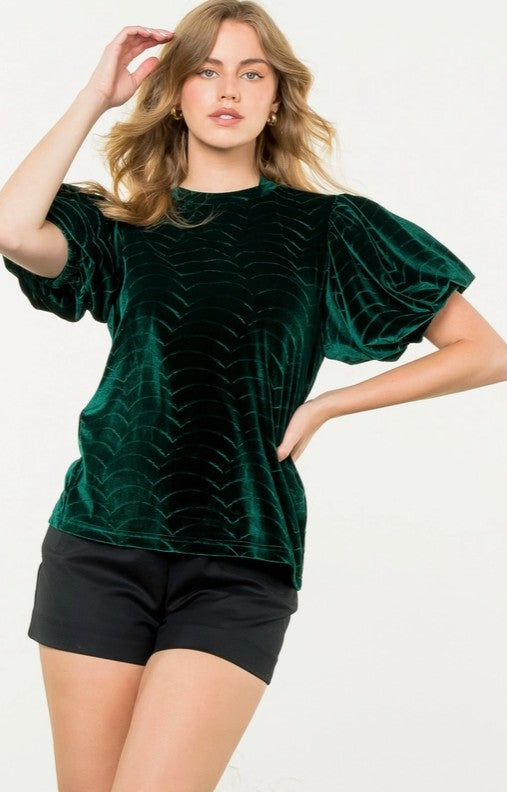 Emerald Puff Sleeve Velvet Top
