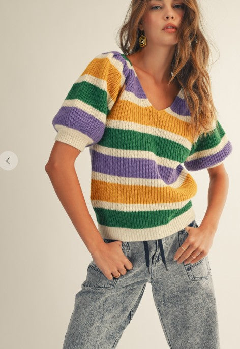Striped Mardi Gras Sweater