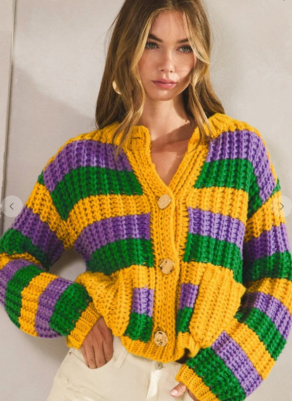 Mardi Gras Button Sweater