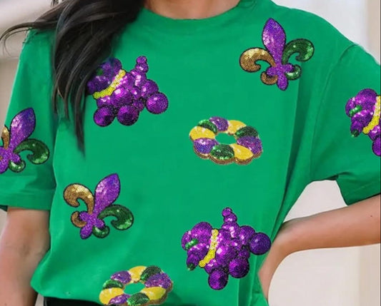 Green Mardi Gras Sequin Tee