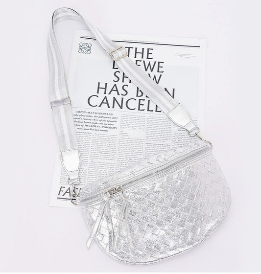 Metallic Silver Woven Crossbody