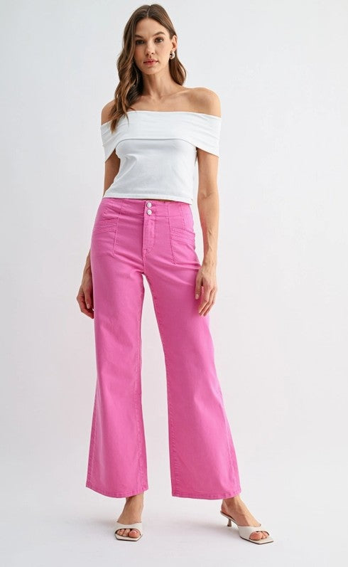 Brilliant Rose High Rise Crop Flare Denim
