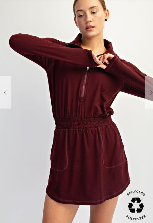 Dark Cherry Buttery Soft Dress with Built in Shorts