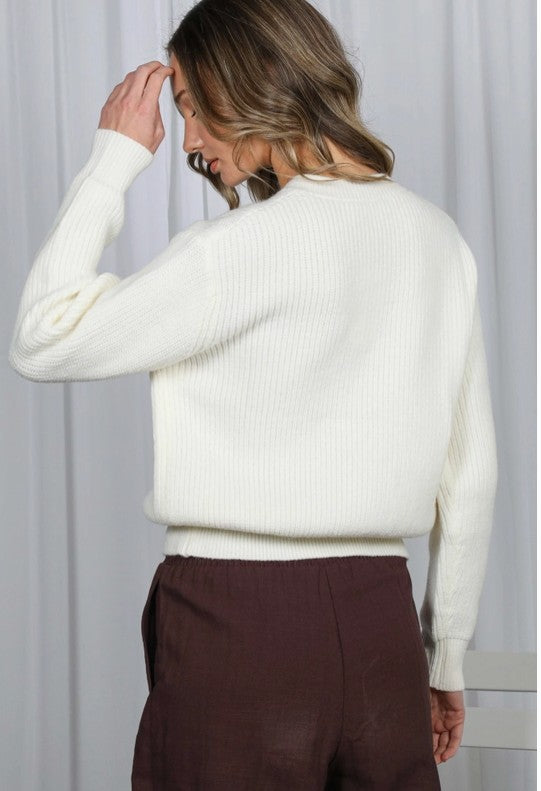 Bow Snap Button Detail Long Sleeve Cardigan Sweater