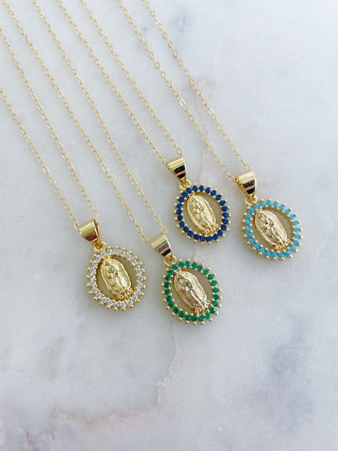 Crystal Blessed Mother Necklace