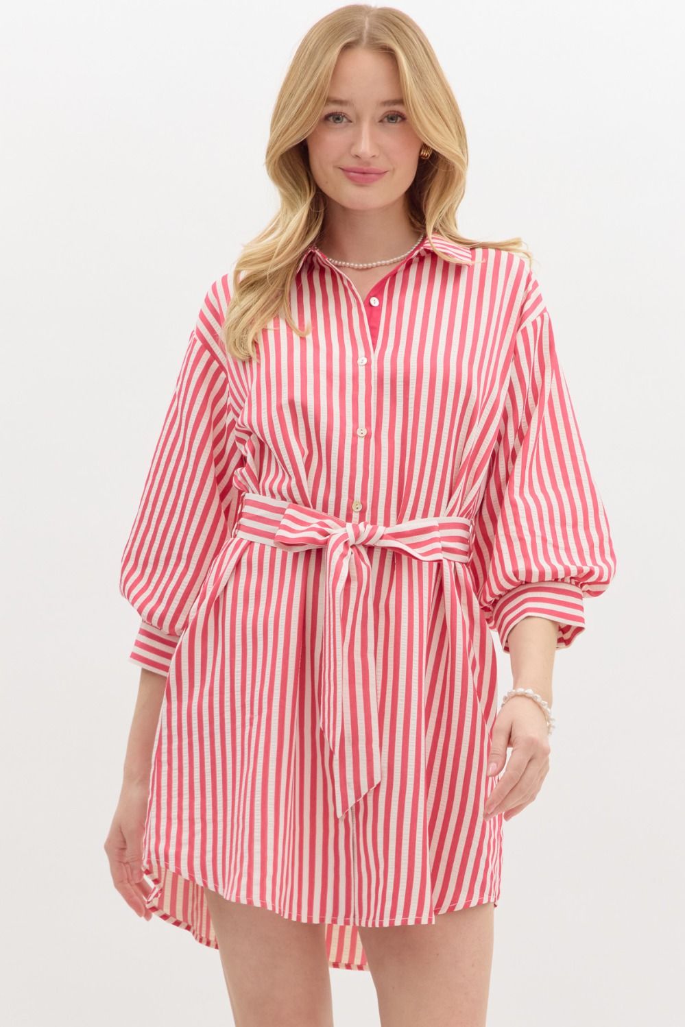 Stripe Pattern Mini Shirt Dress