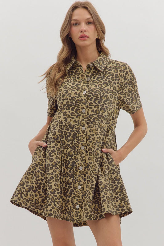 Leopard Print Short Sleeve Mini Dress (Copy)
