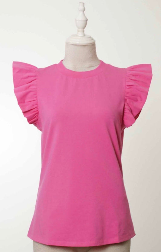 Ruffle Sleeve Poplin Top in Pink