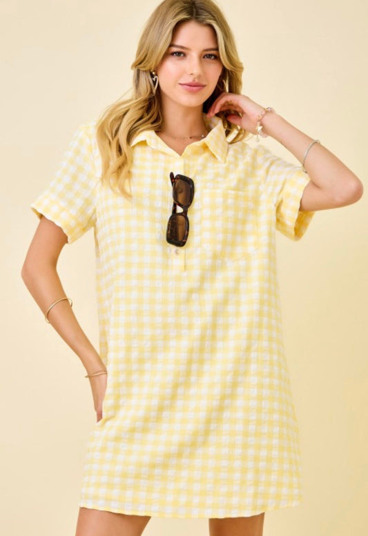 Yellow Gingham Shirt Dress